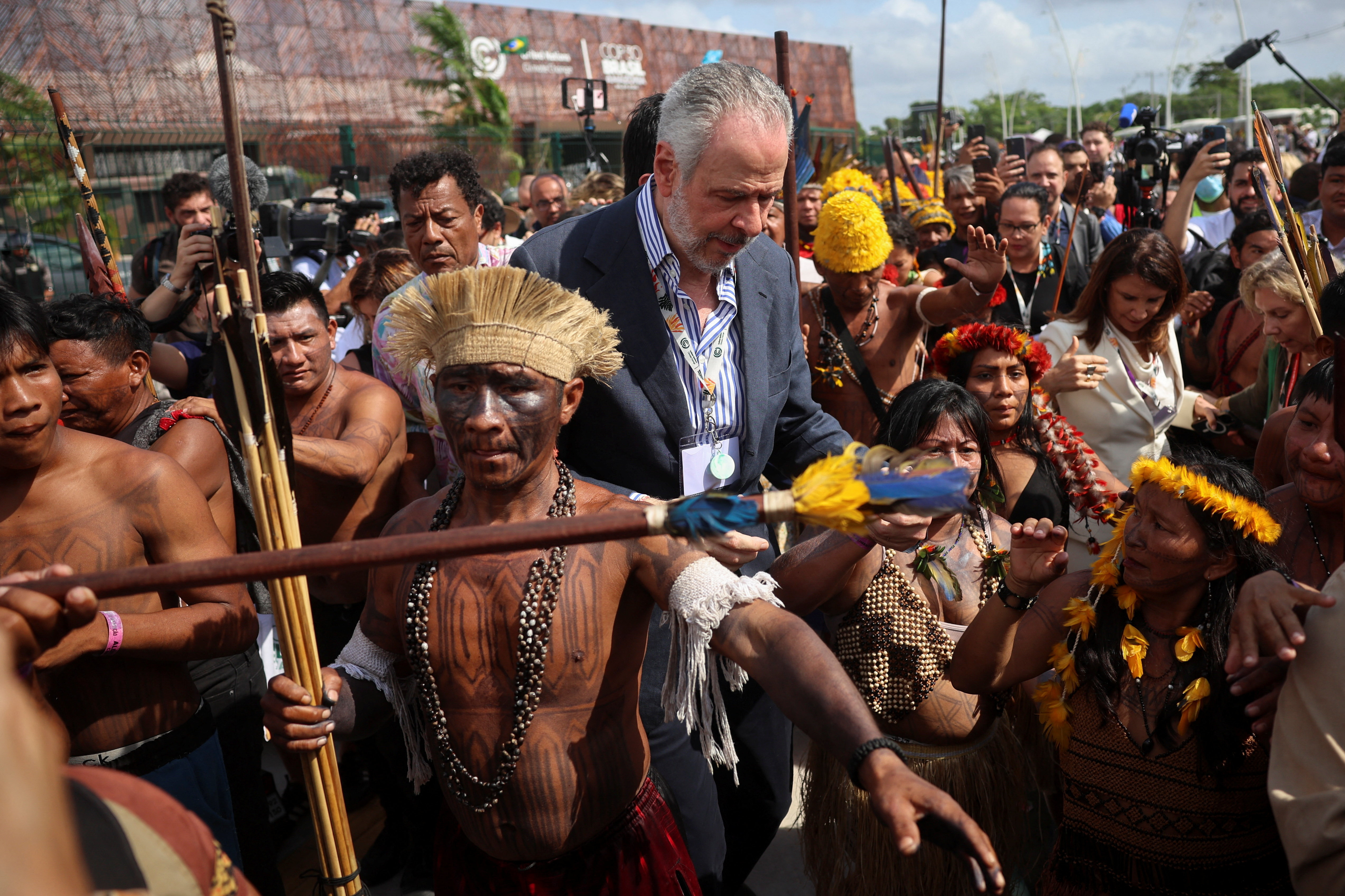 Munduruku indigenous people block access to COP30 in Belem