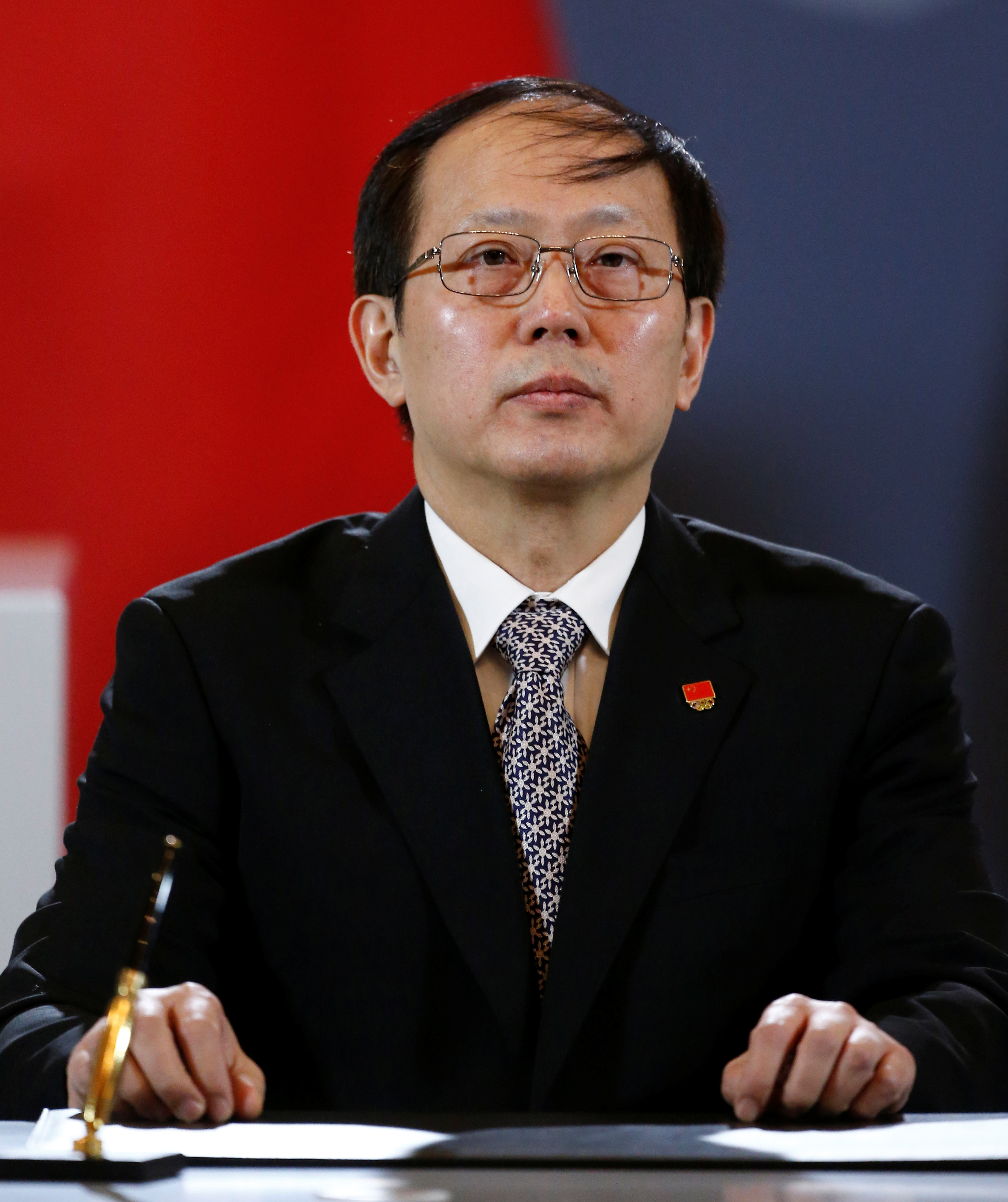 Gou, President of the Chinese Olympic Committee is pictured during a signing ceremony in Bern