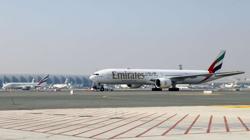 Emirates airline planes are pictured at Dubai airport, in Dubai, United Arab Emirates