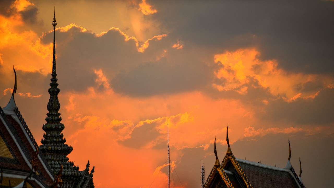 A general view of sunset near the Grand Palace in Bangkok