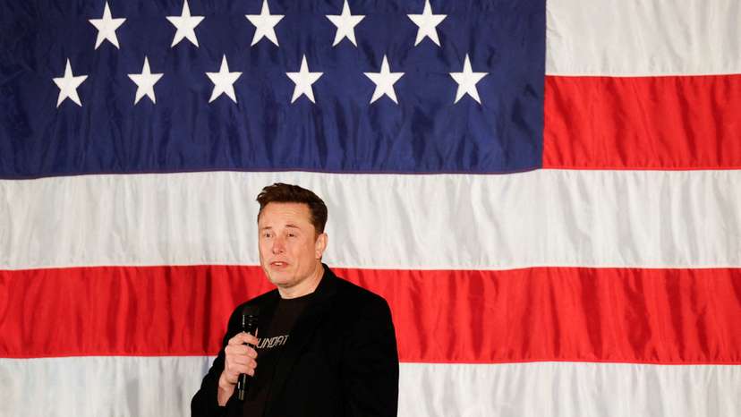 Tesla CEO and X owner Elon Musk speaks about voting during an America PAC Town Hall, in Folsom