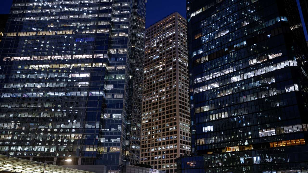 An evening view of the financial central district of Hong Kong