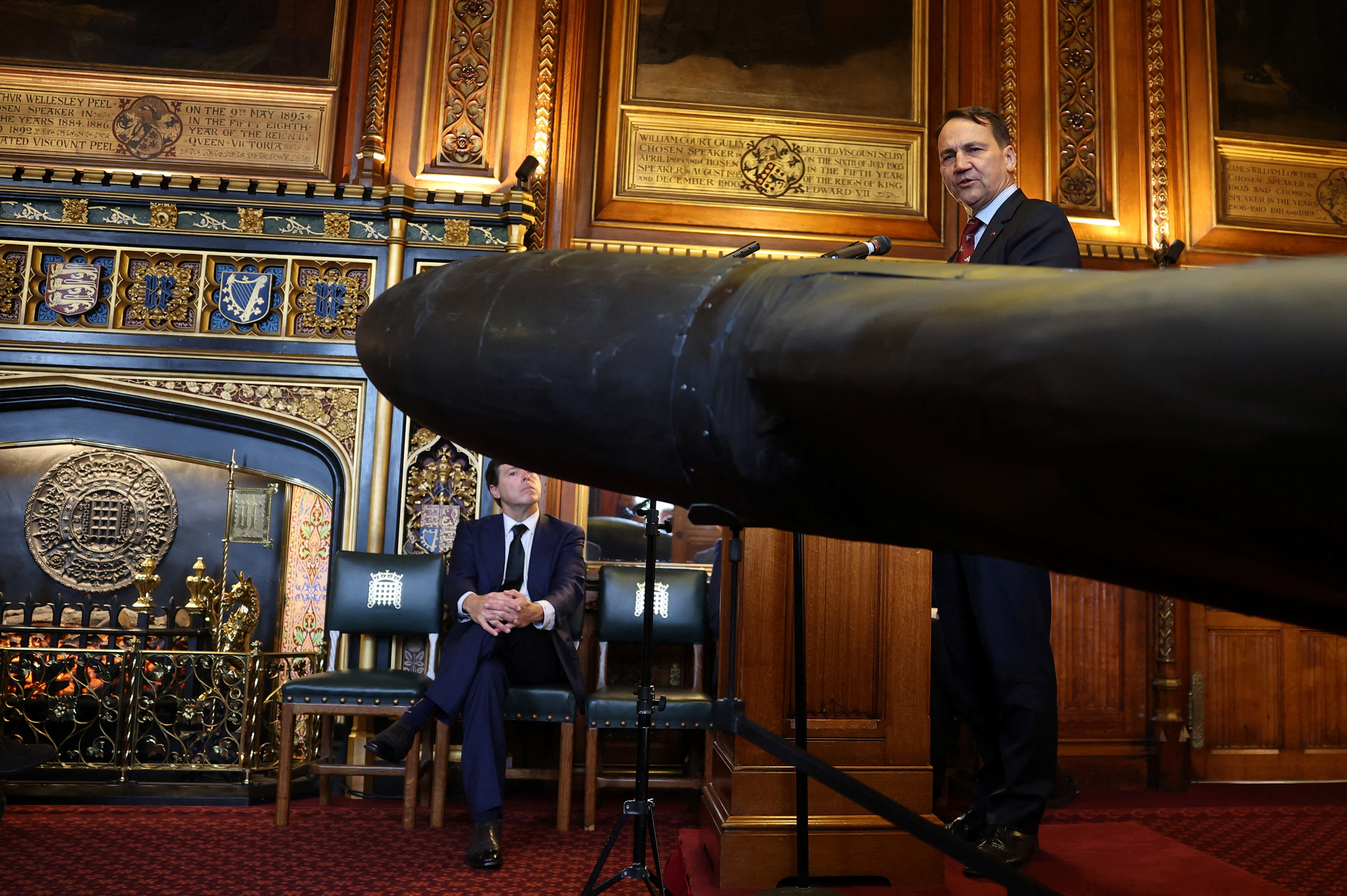 Shahed-136 drone used by Russia and believed to be built in Iran during event organised by UANI in Houses of Parliament in London