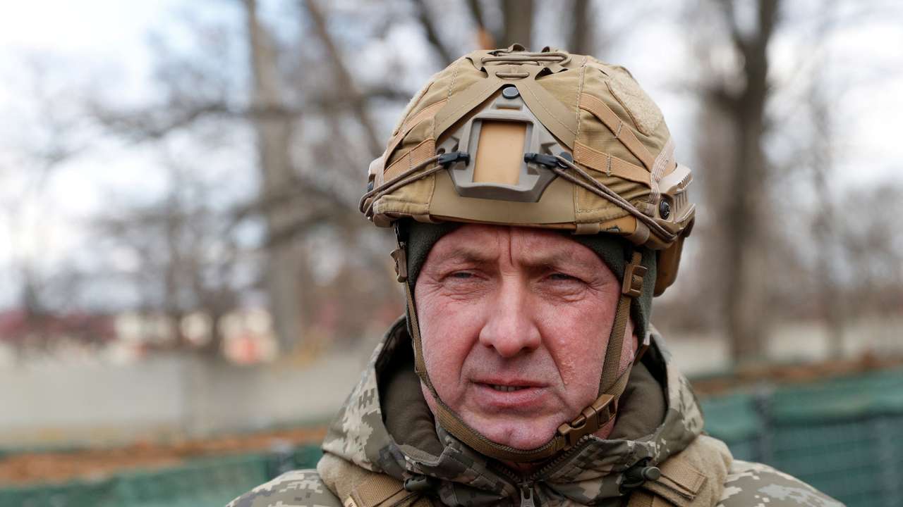 FILE PHOTO: Commander of the Joint Forces Oleksandr Pavliuk visits combat positions in the Donetsk region