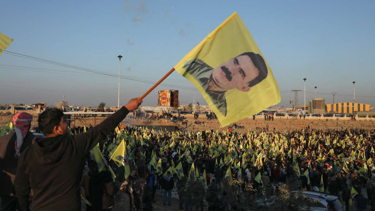 Syrian Kurds gather in Hasakah after Turkey's jailed militant leader Abdullah Ocalan called on his Kurdistan Workers Party to lay down its arms