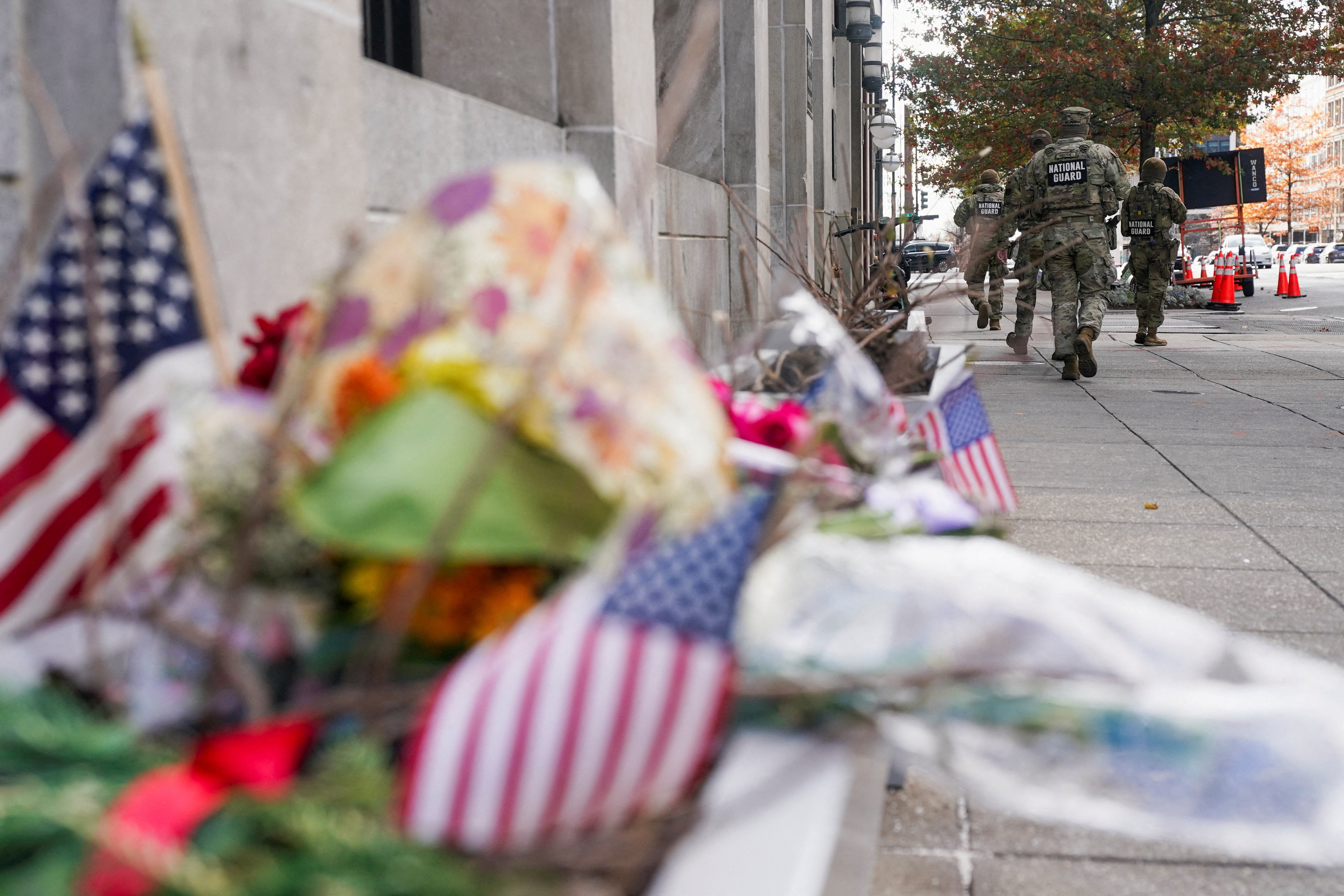 Aftermath of shooting of two National Guard members, in Washington