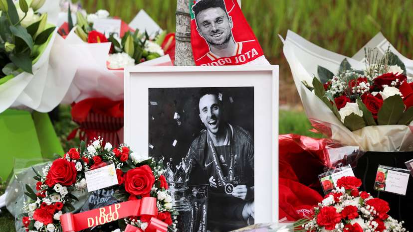 Tribute to Liverpool's Portuguese soccer player Diogo Jota, who died in a car crash near Zamora, Spain