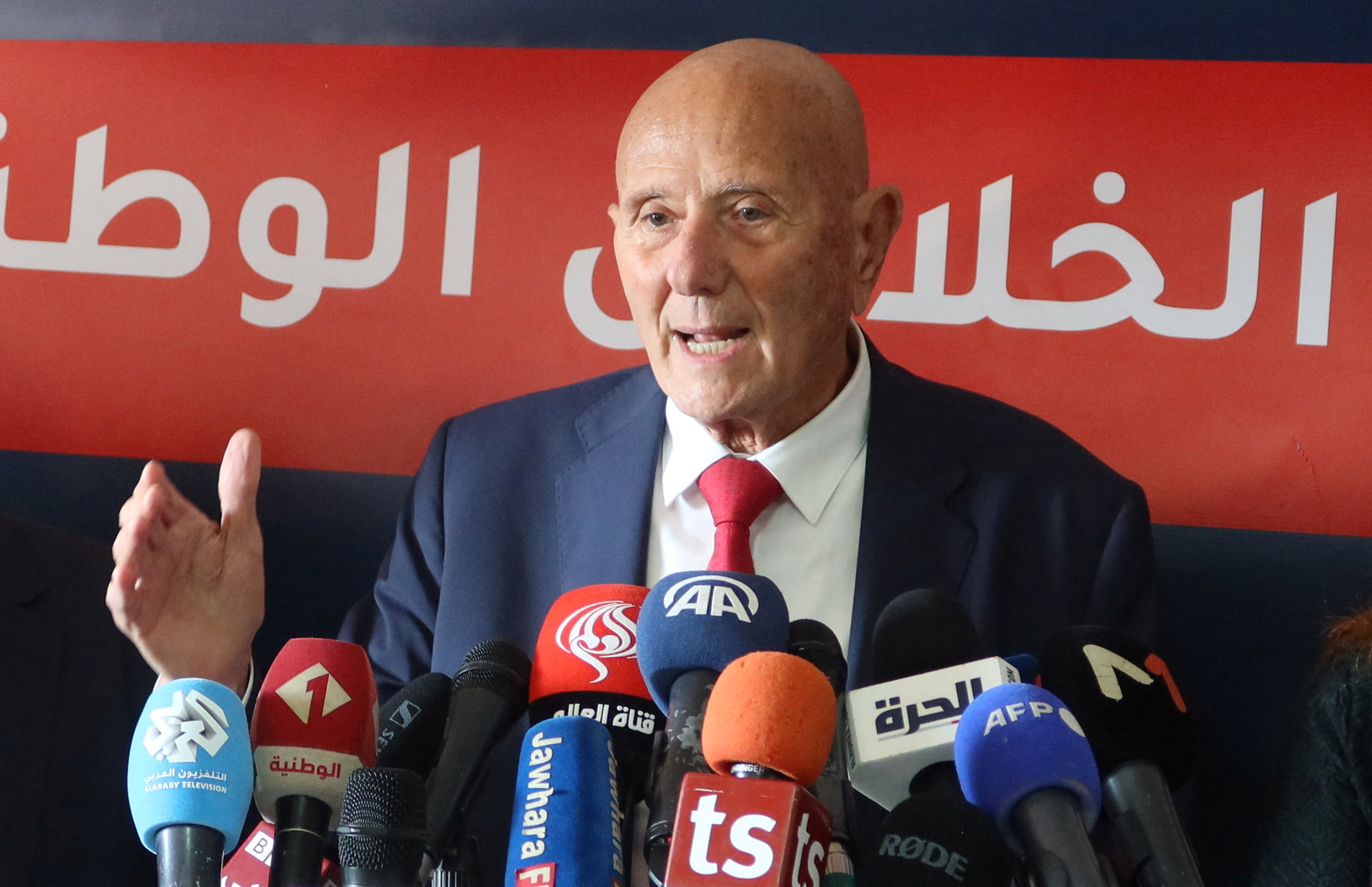 Ahmed Nejib Chebbi, head of the National Salvation Front, speaks during a news conference in Tunis