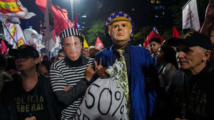 FILE PHOTO: Demonstrators take part in a protest against U.S. President Donald Trump’s announcement of 50% tariffs on Brazilian products, in Sao Paulo