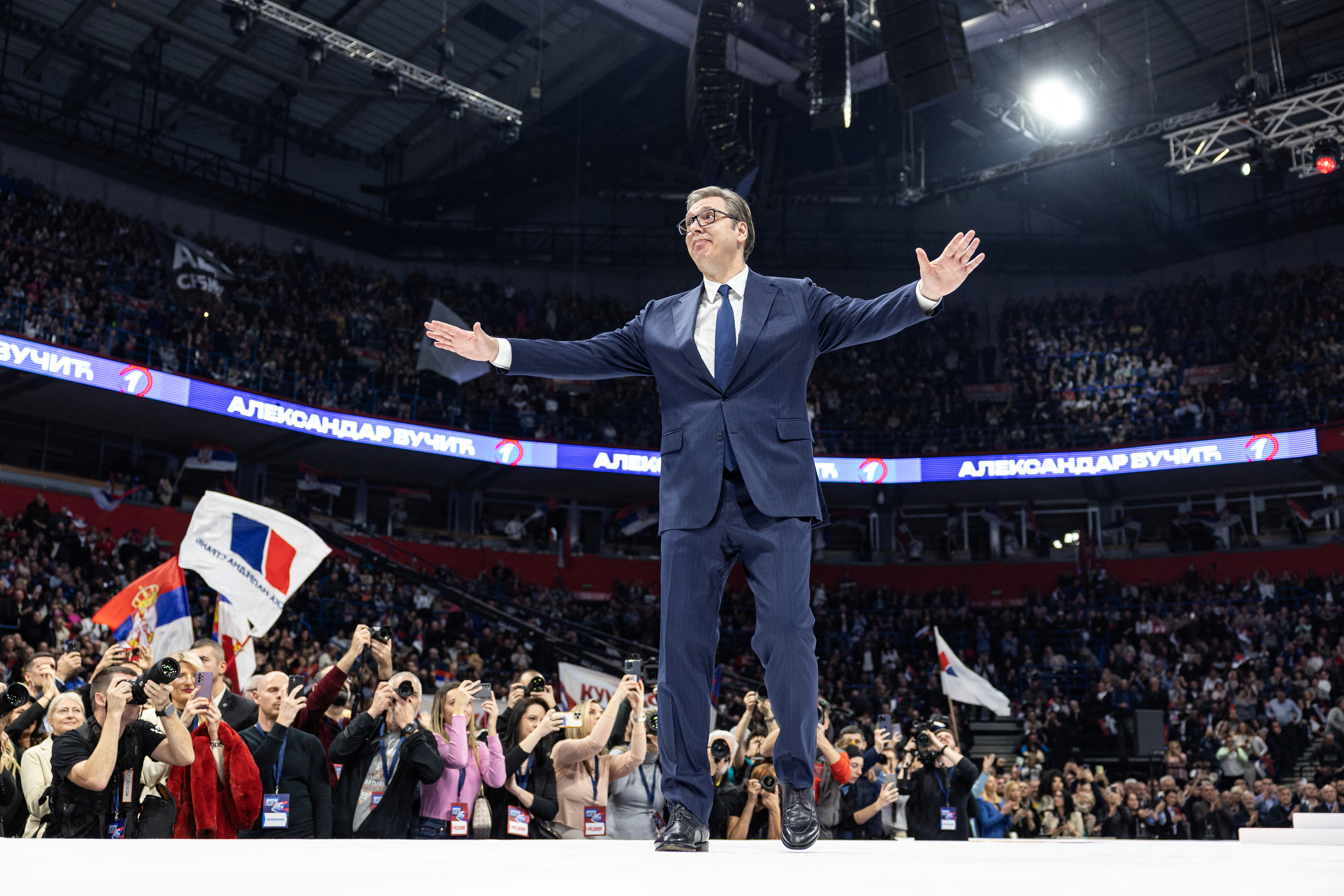 Serbian President Aleksandar Vucic attends a rally of the ruling Serbian Progressive Party