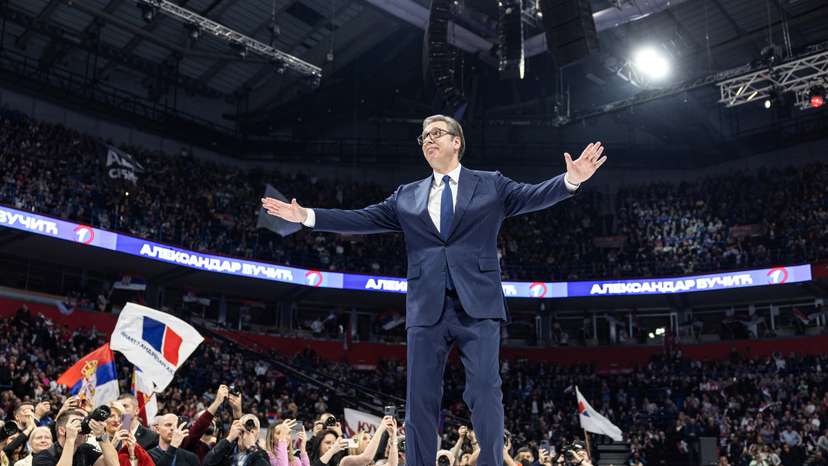 Serbian President Aleksandar Vucic attends a rally of the ruling Serbian Progressive Party