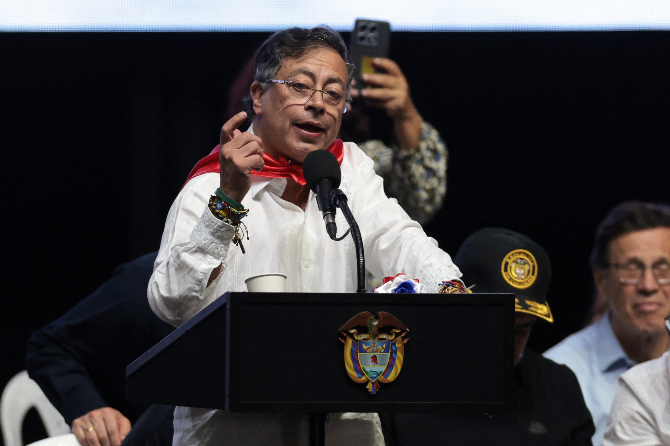 Colombian President Petro speaks during the "Dignity and Democracy" event in Ibague