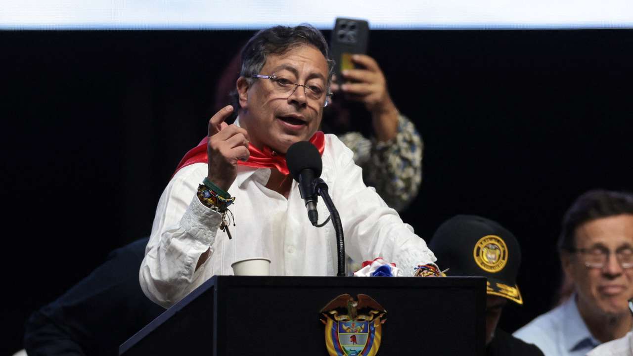 Colombian President Petro speaks during the "Dignity and Democracy" event in Ibague