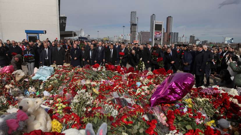 Ambassadors of foreign diplomatic missions lay flowers at the memorial for the victims of the attack at Crocus City Hall