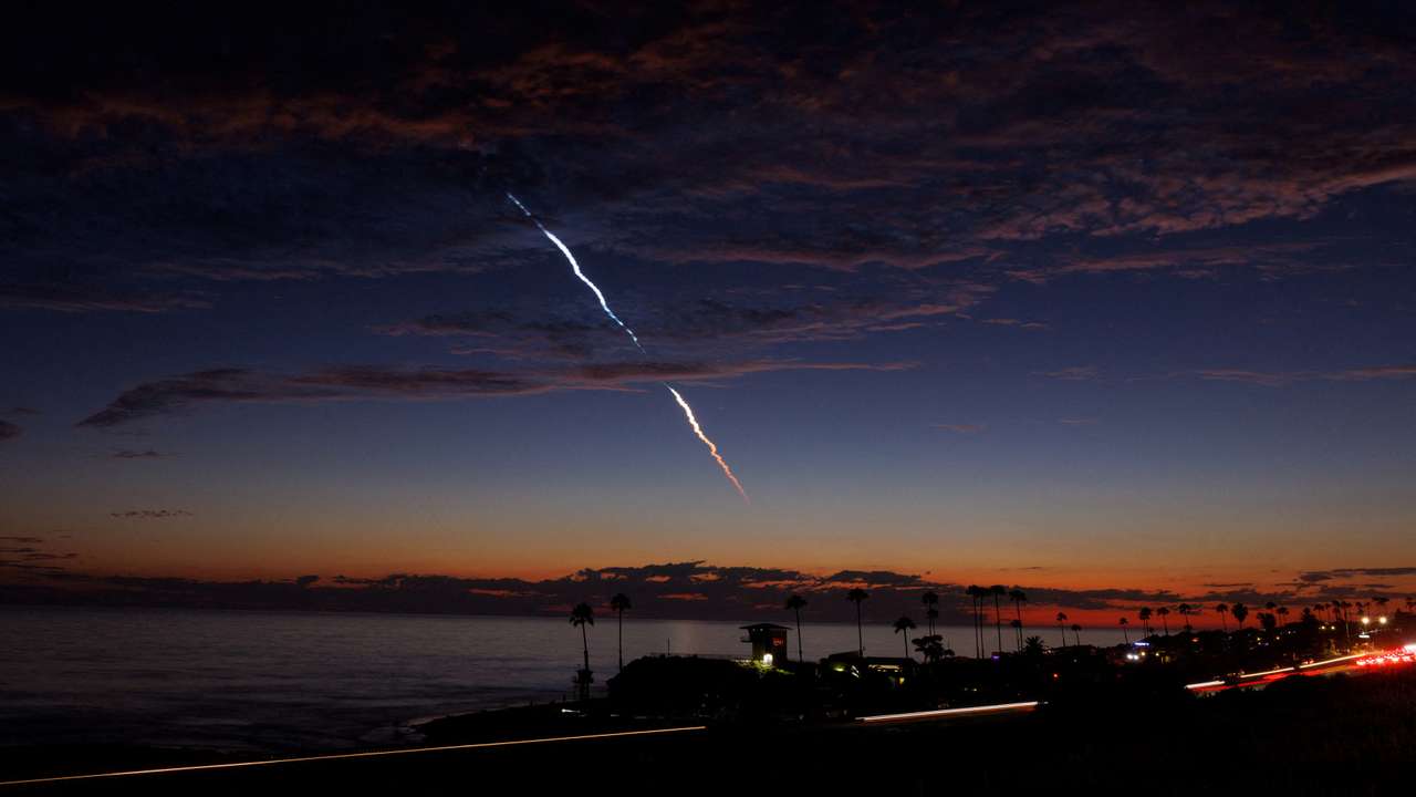 FILE PHOTO: SpaceX twilight launch from California