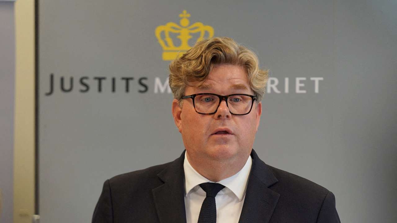FILE PHOTO: Swedish Justice Minister Gunnar Strommer speaks during a press conference in Copenhagen