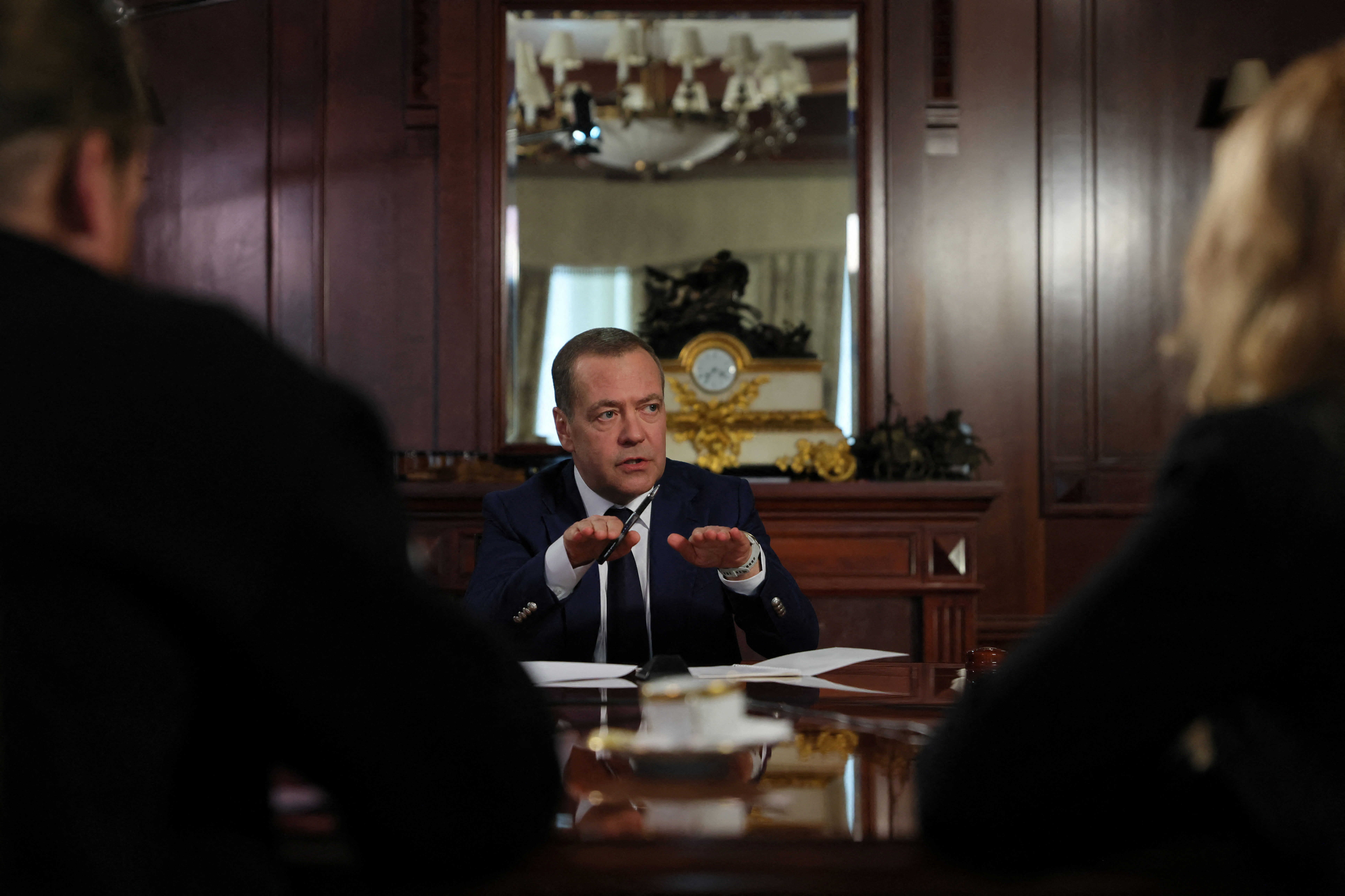 Dmitry Medvedev attends an interview in the Moscow region