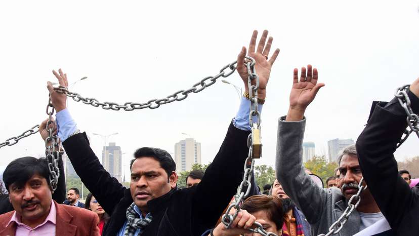 Journalists rally against what they call, curbing press freedom and controlling the digital landscape, during a protest in Islamabad