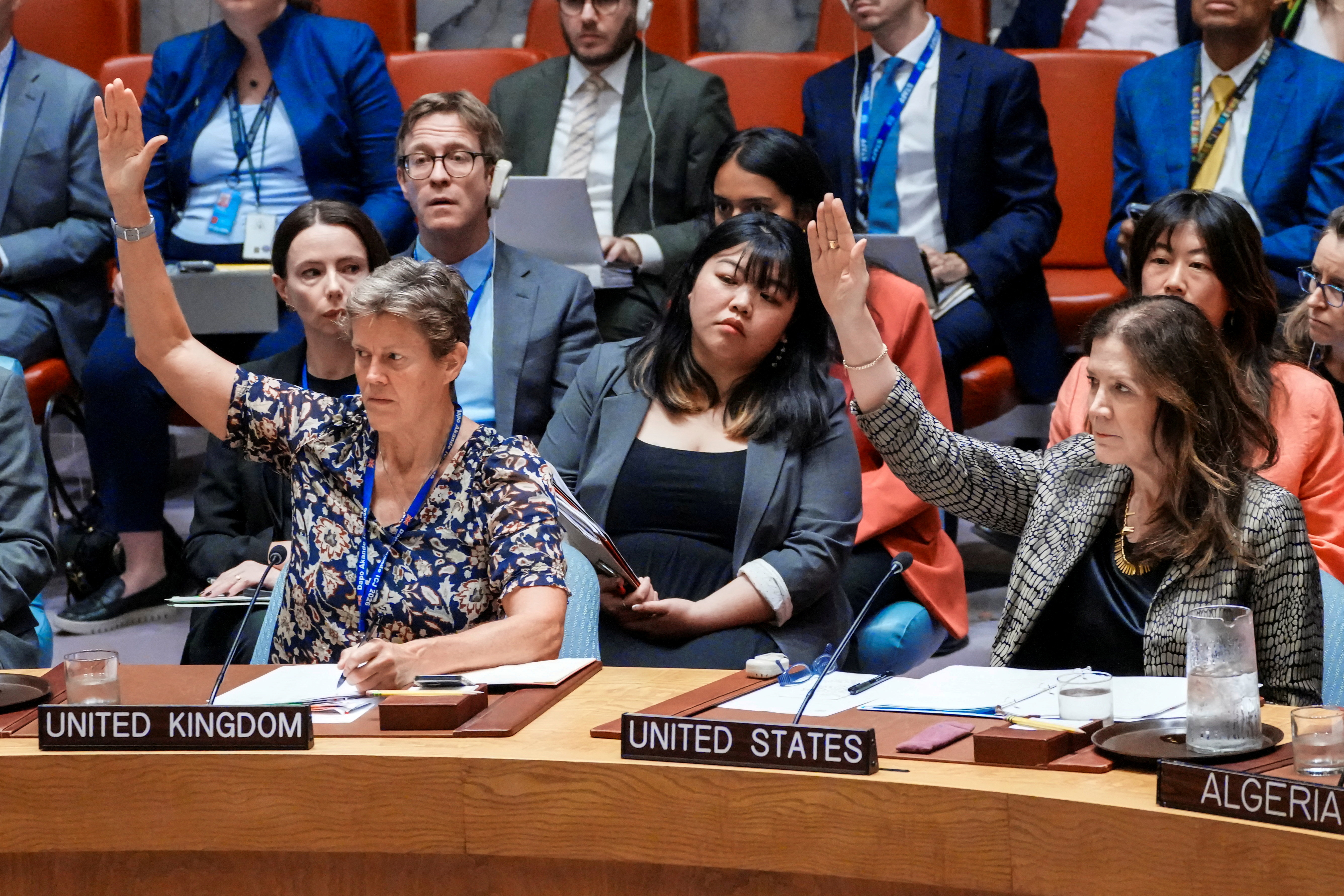 FILE PHOTO: Members of the U.N. Security Council hold a meeting on a resolution that would permanently lift U.N. sanctions on Iran at U.N. headquarters in New York