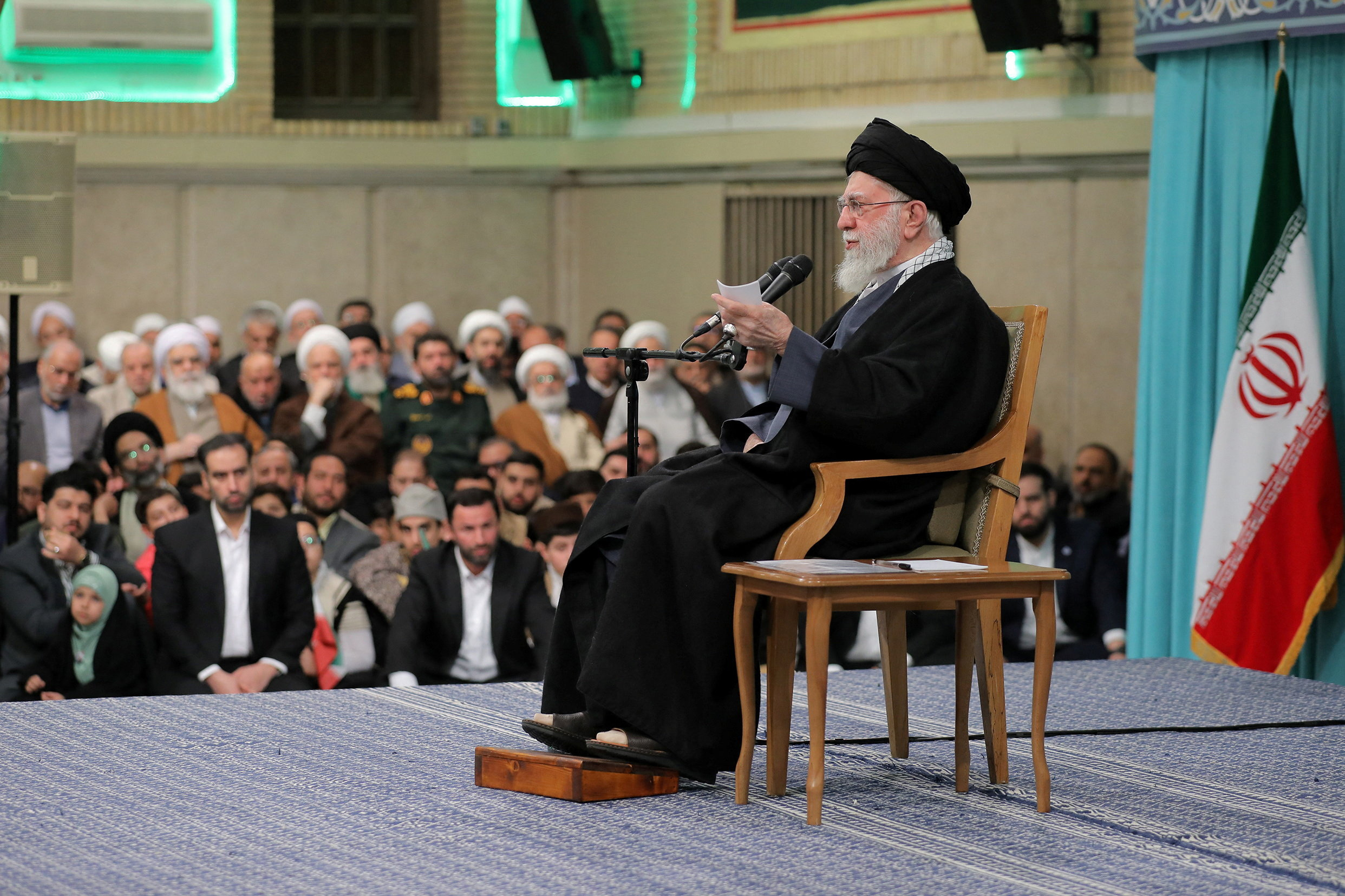 Iran's Supreme Leader Ayatollah Ali Khamenei speaks during a meeting in Tehran