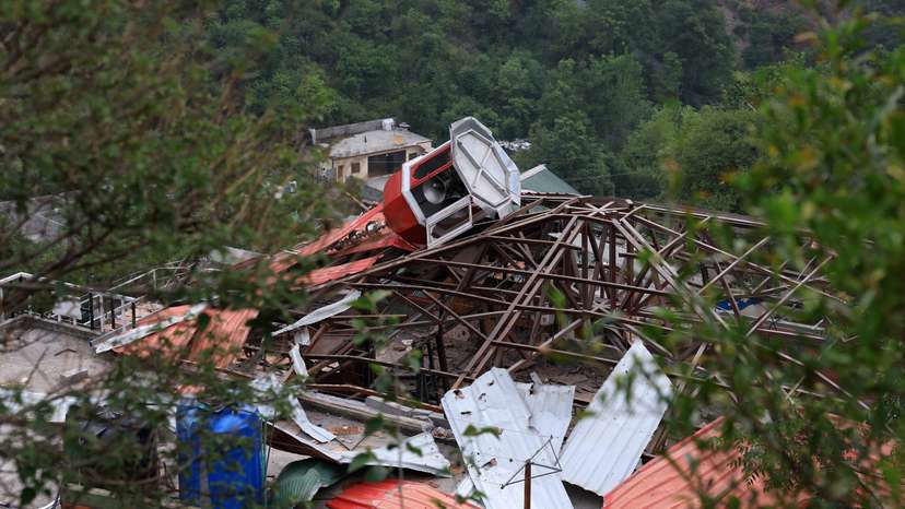 A damaged portion of Bilal Mosque is seen after it was hit by an Indian strike in Muzaffarabad