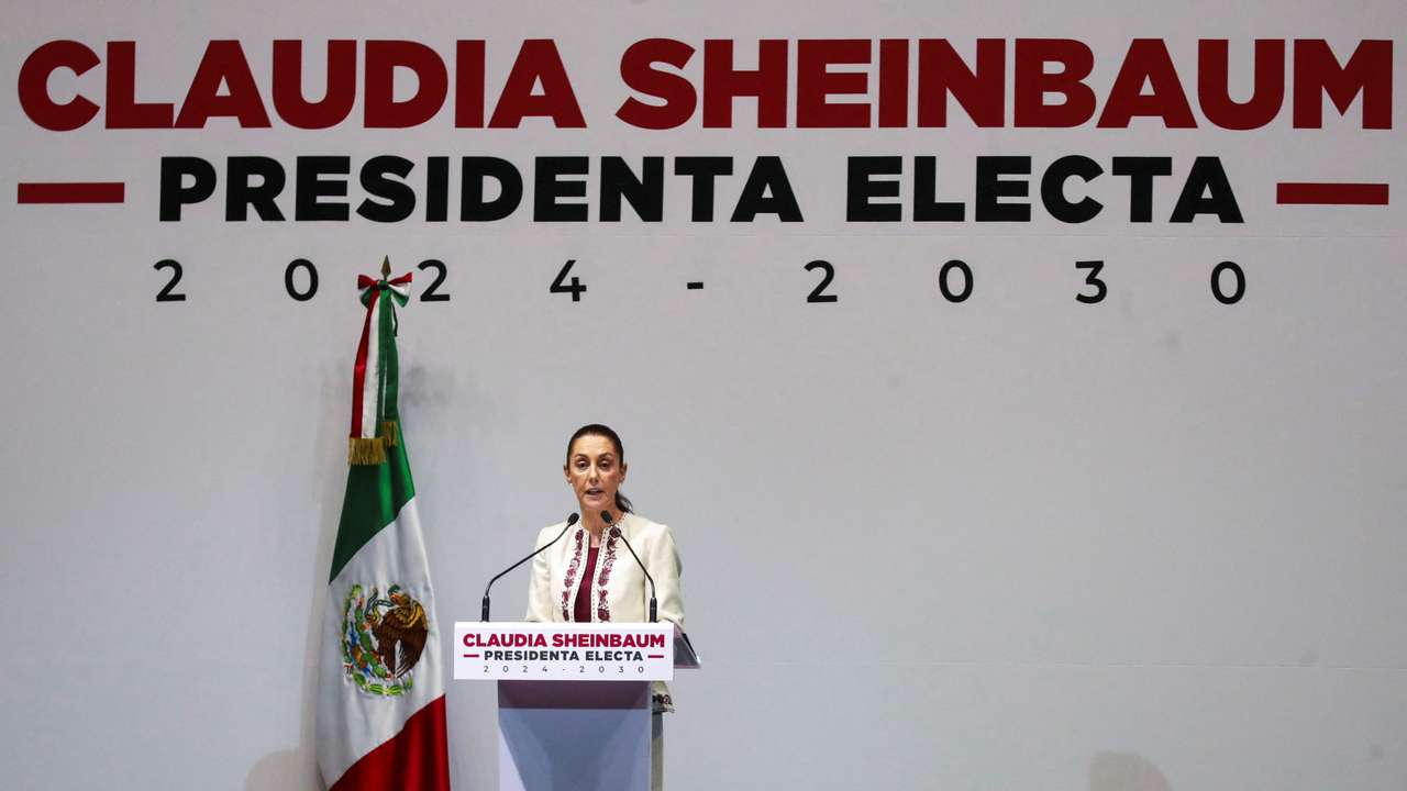 Mexico's President-elect Sheinbaum holds an event with her cabinet members and supporters, after receiving the certificate confirming her victory in the presidential election, in Mexico City