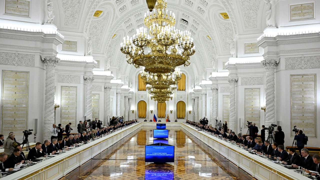 Russian President Vladimir Putin chairs a State Council meeting at the Kremlin in Moscow