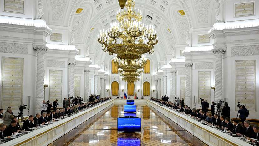 Russian President Vladimir Putin chairs a State Council meeting at the Kremlin in Moscow