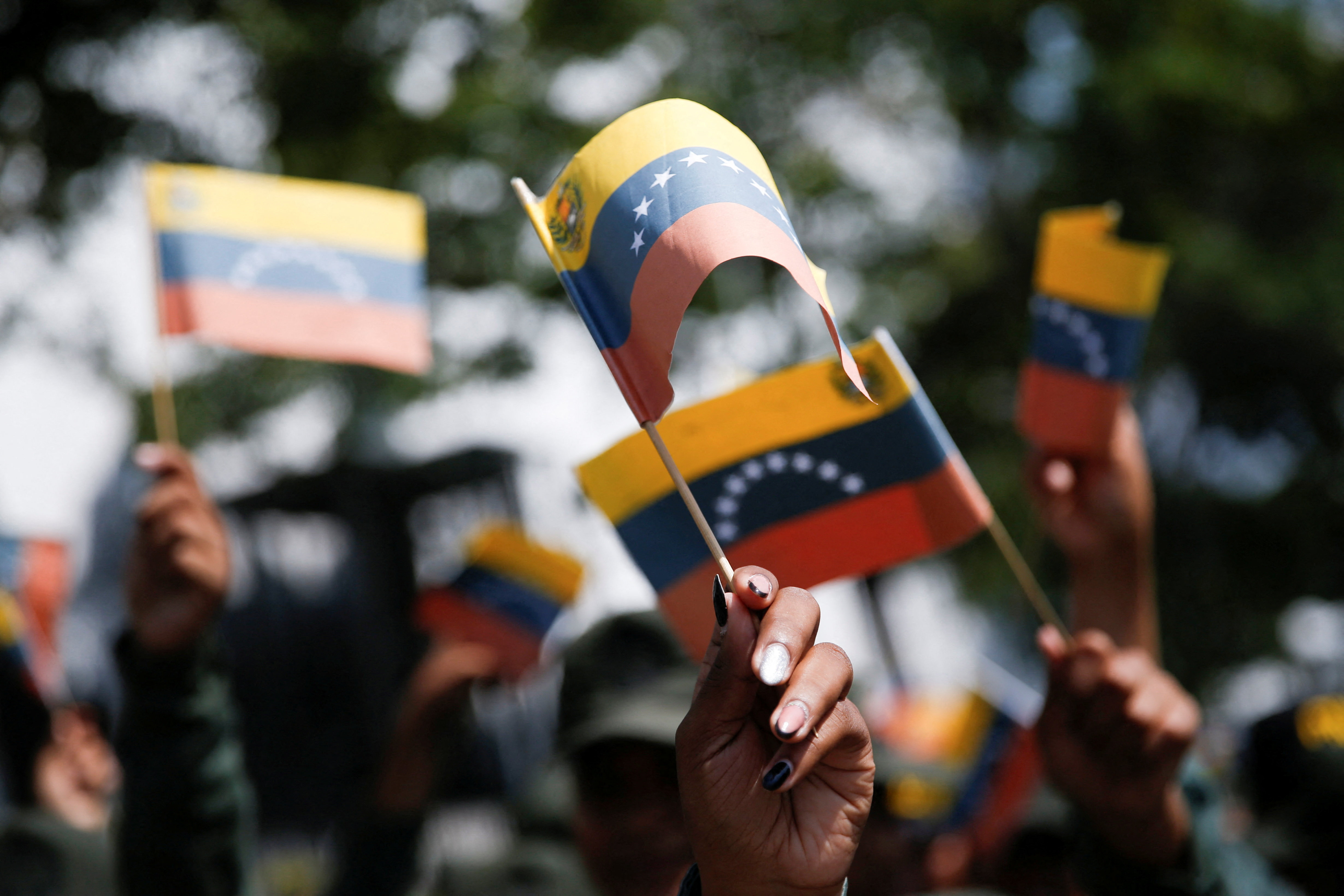 Government supporters participate in a women's march, in Caracas