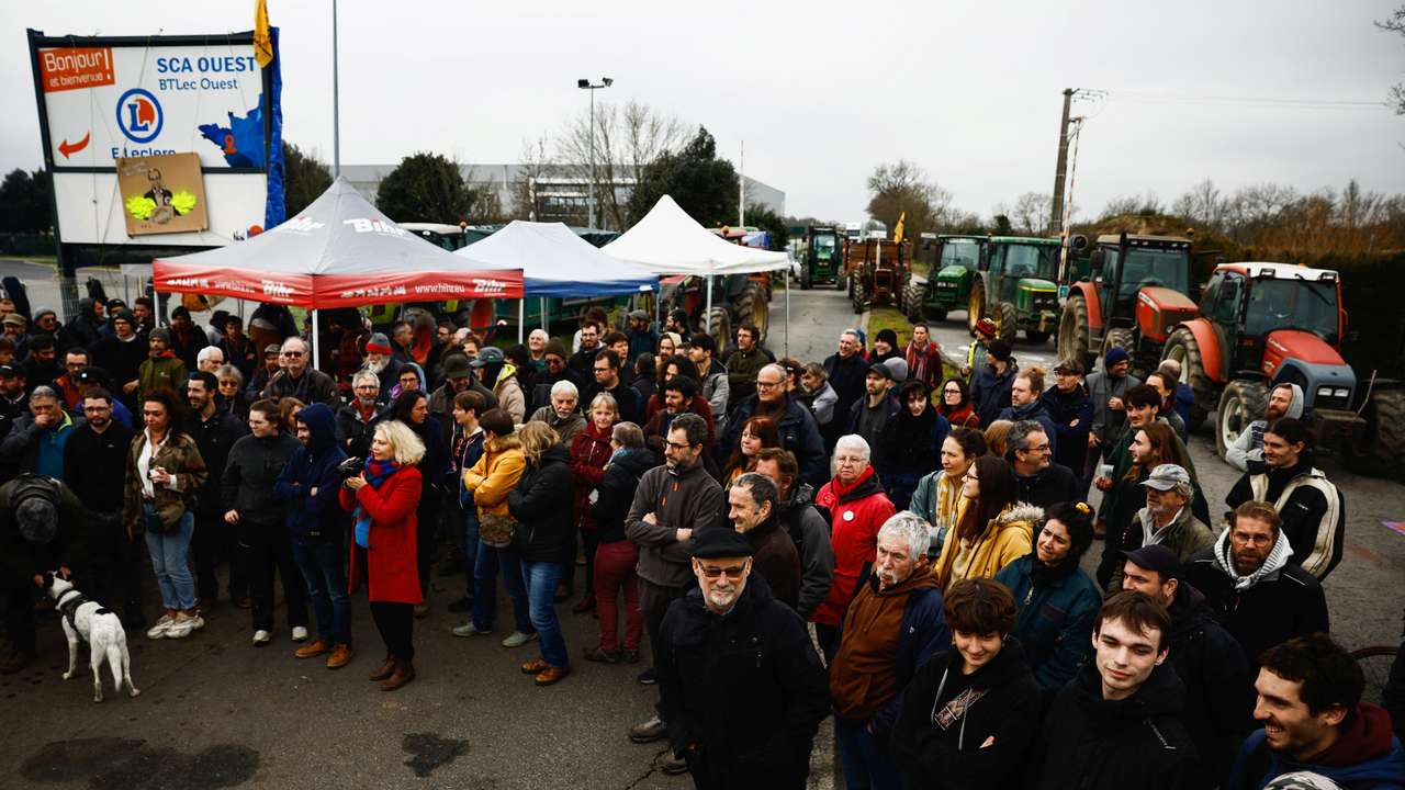 French farmers block an Edouard Leclerc distribution center near Nantes