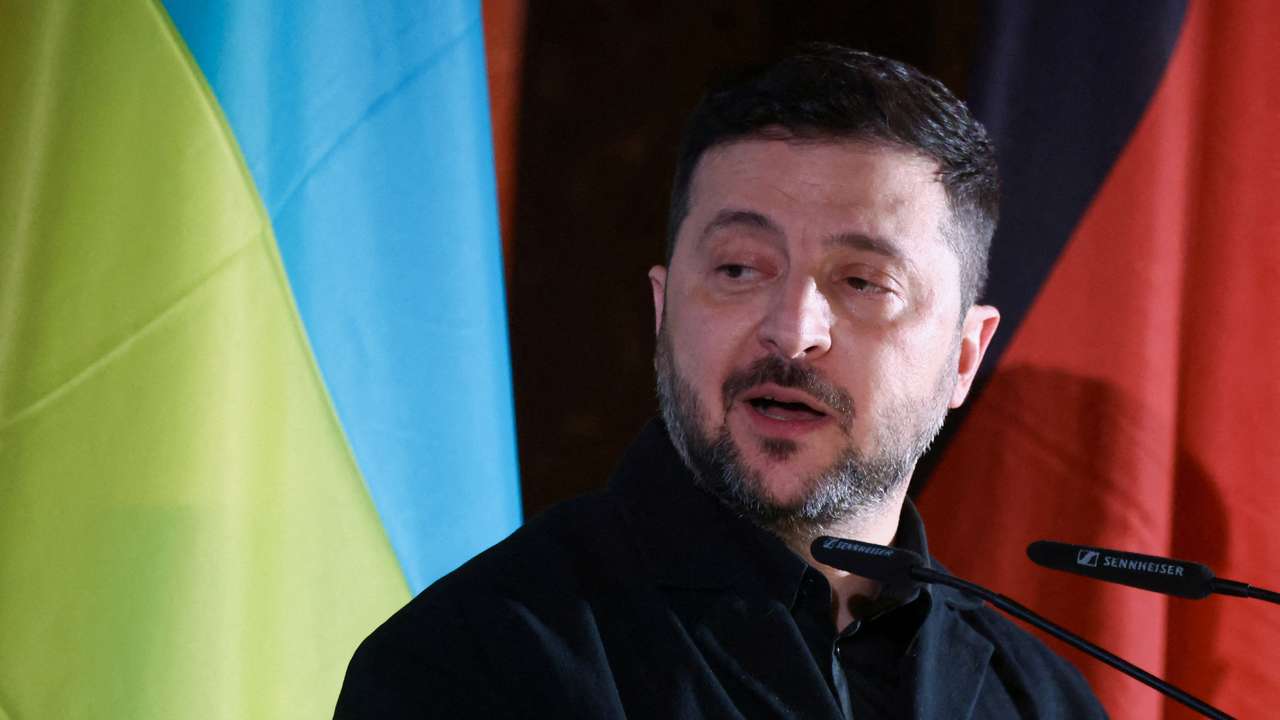 FILE PHOTO: Ukrainian President Volodymyr Zelenskiy receives the Ewald-von-Kleist-Award, during the Munich Security Conference MSC