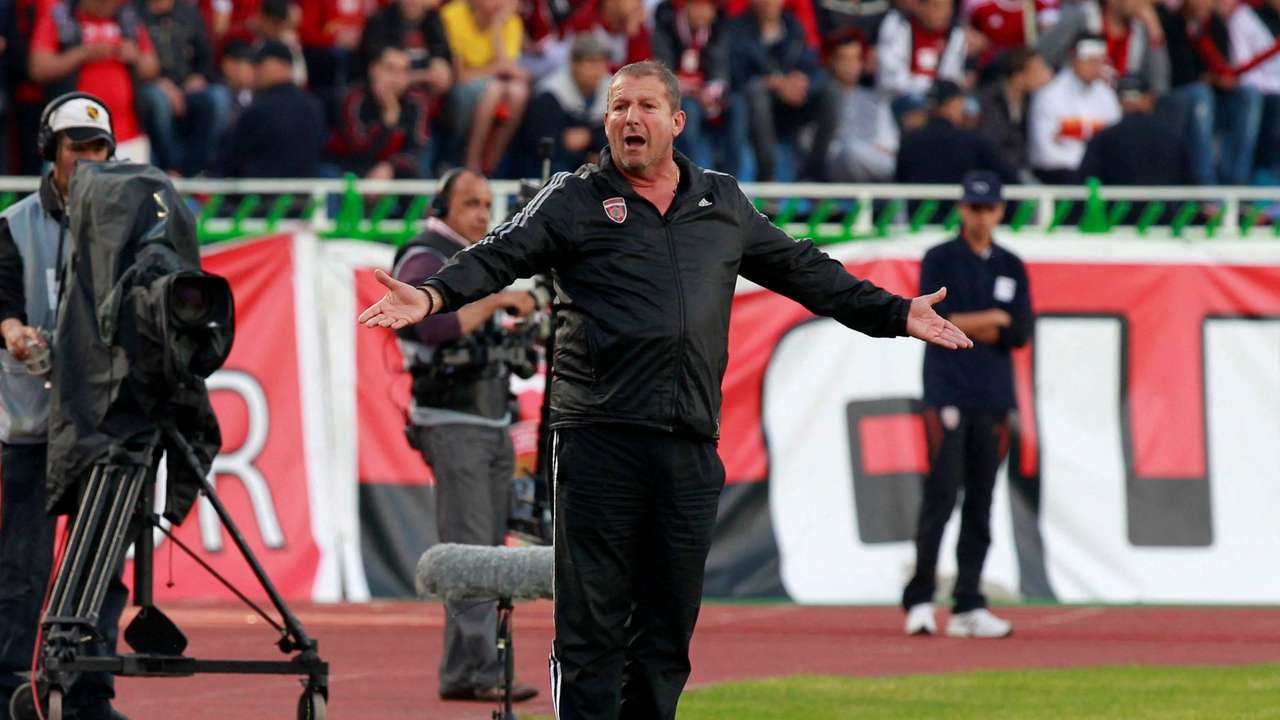 FILE PHOTO: Courbis of Algeria's USM Alger gestures during the UAFA final soccer match against Kuwait's Al-Arabi in Algiers