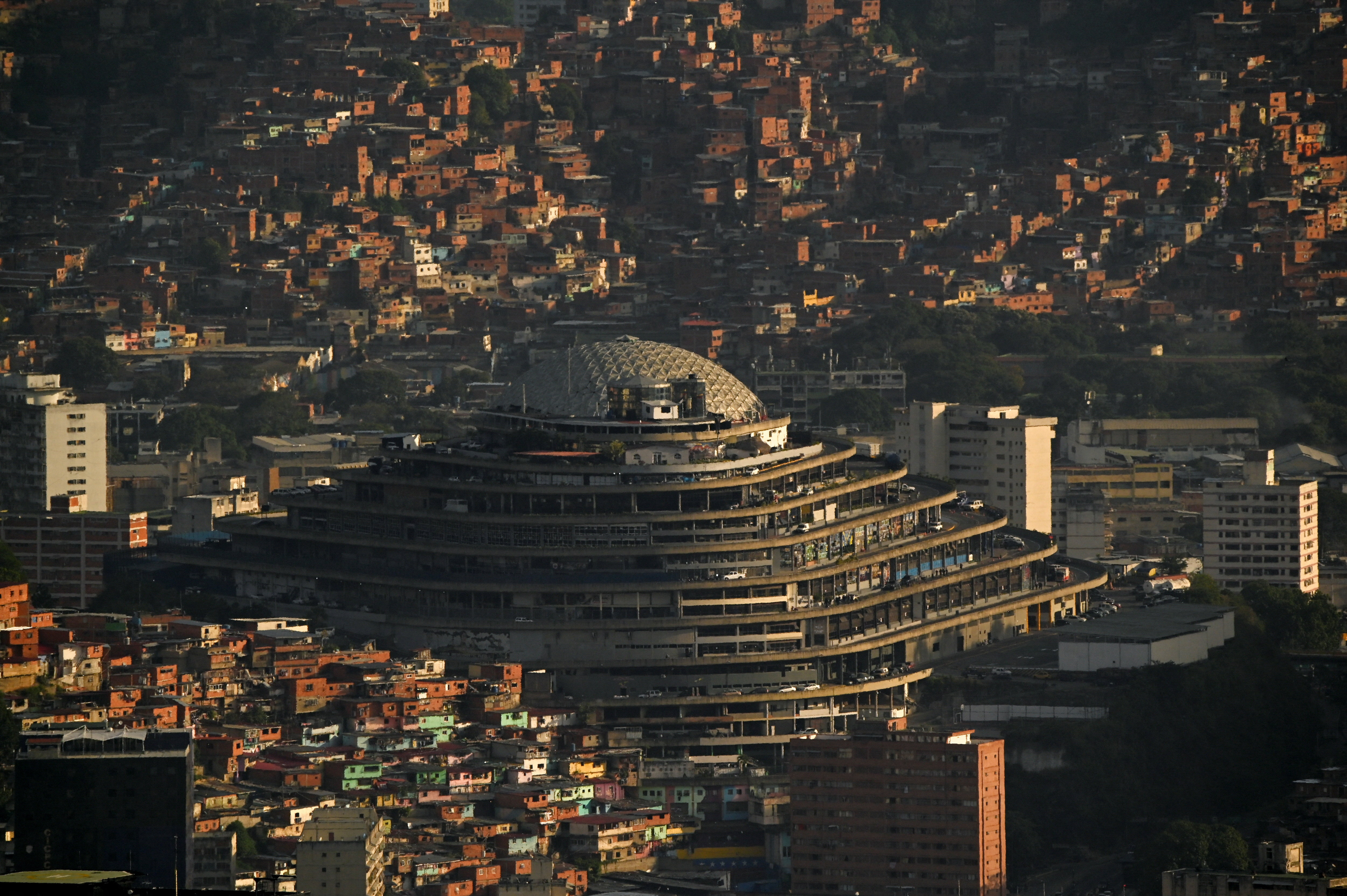 The Helicoide detention center is located in the middle of residential areas