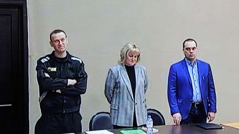 FILE PHOTO: Jailed Russian opposition leader Alexei Navalny attends a court hearing in Pokrov