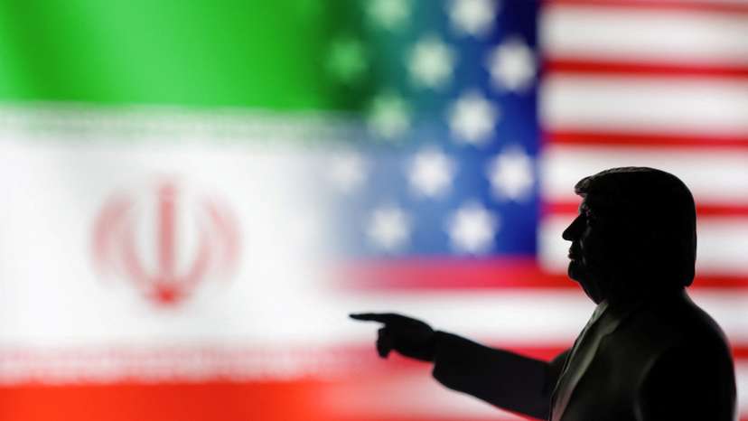 Illustration shows 3D-printed miniature model depicting U.S. President Donald Trump, Iranian and U.S. flags