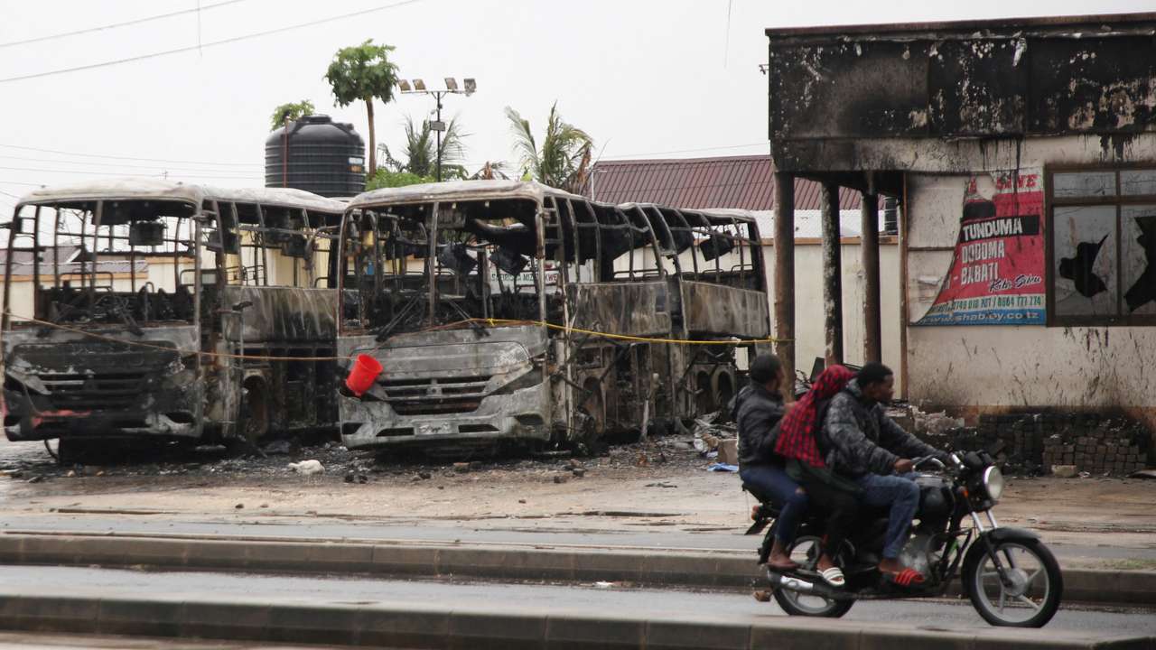 Aftermath of the demonstration, following a general election marred by violent demonstrations over the exclusion of two leading opposition candidates, at Manzese in Dar es Salaam
