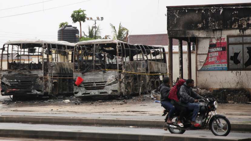 Aftermath of the demonstration, following a general election marred by violent demonstrations over the exclusion of two leading opposition candidates, at Manzese in Dar es Salaam