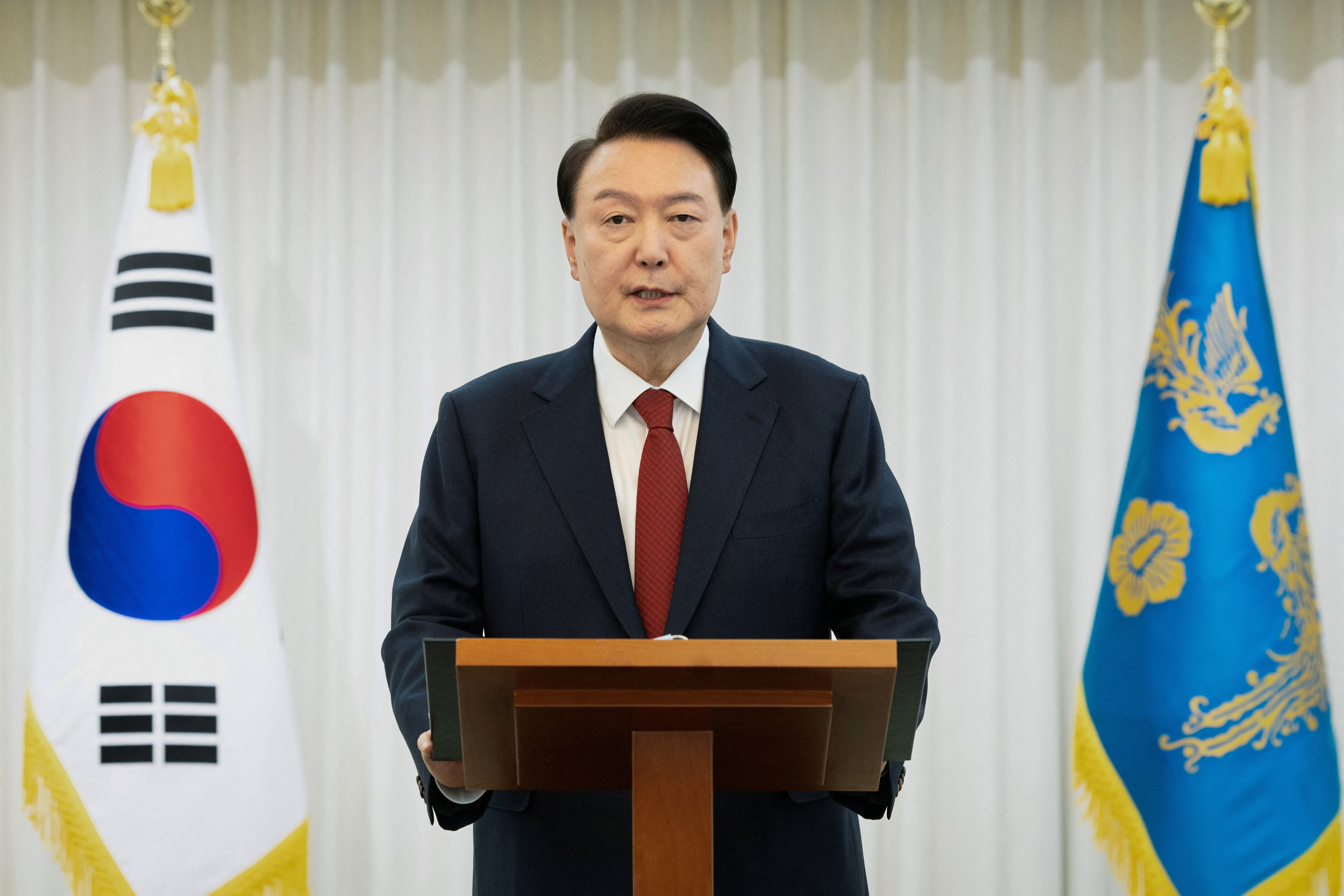South Korean President Yoon Suk Yeol delivers an address to the nation