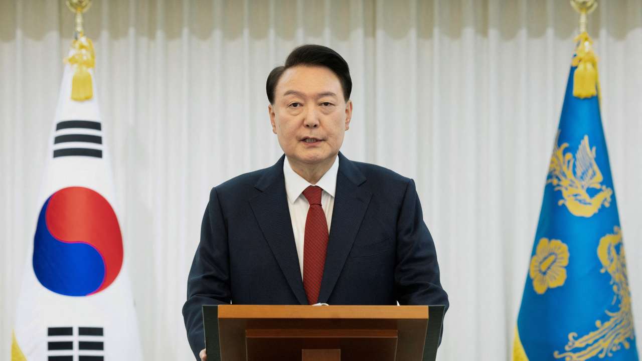 South Korean President Yoon Suk Yeol delivers an address to the nation