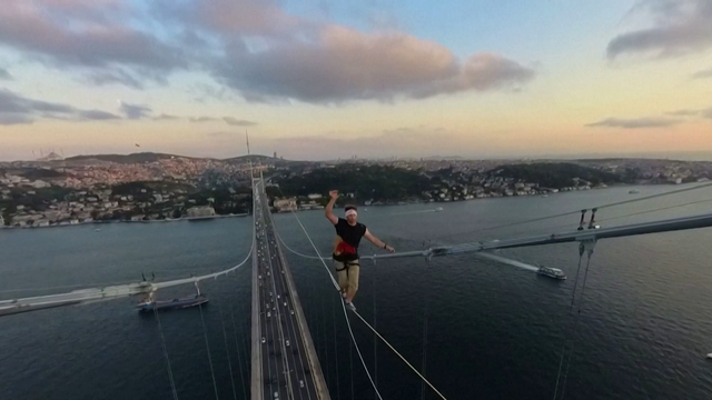 Estonian man walks on slackline from Asia to Europe