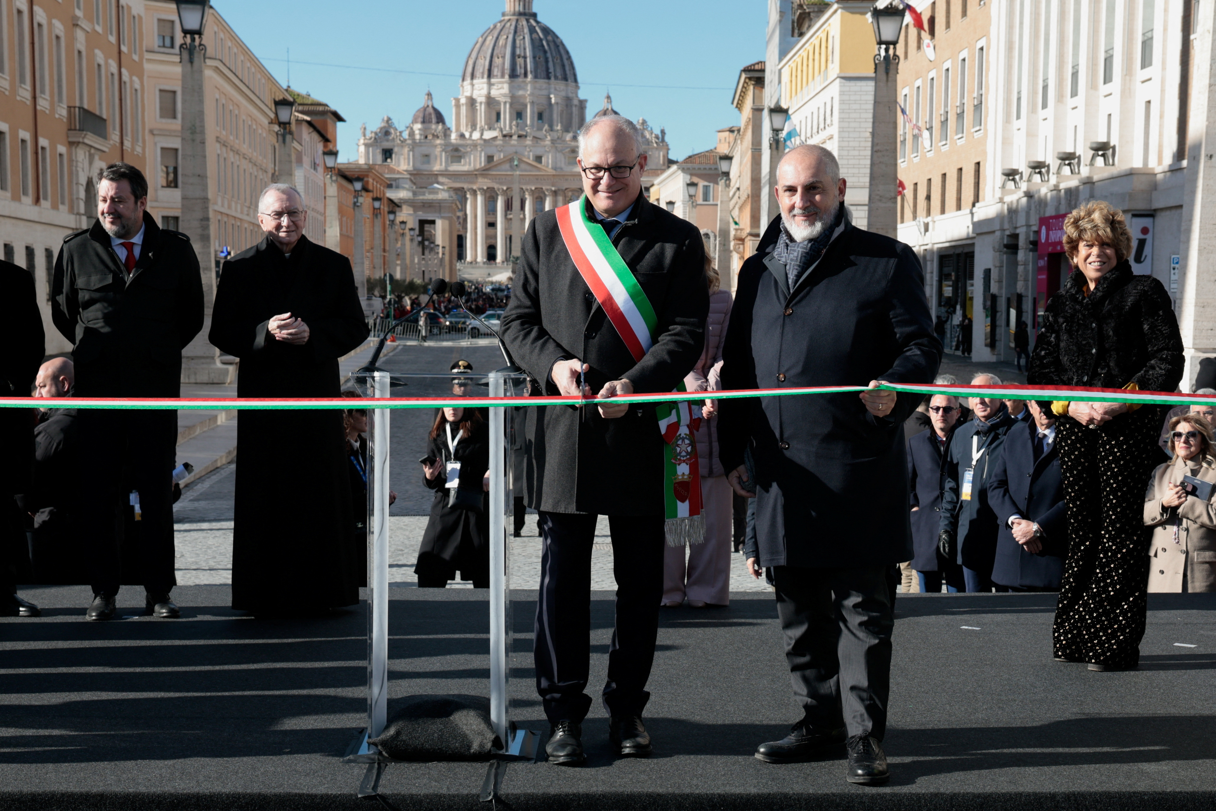Inauguration of a new underpass for a major road junction near the Vatican, in Rome