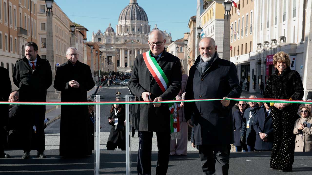 Inauguration of a new underpass for a major road junction near the Vatican, in Rome