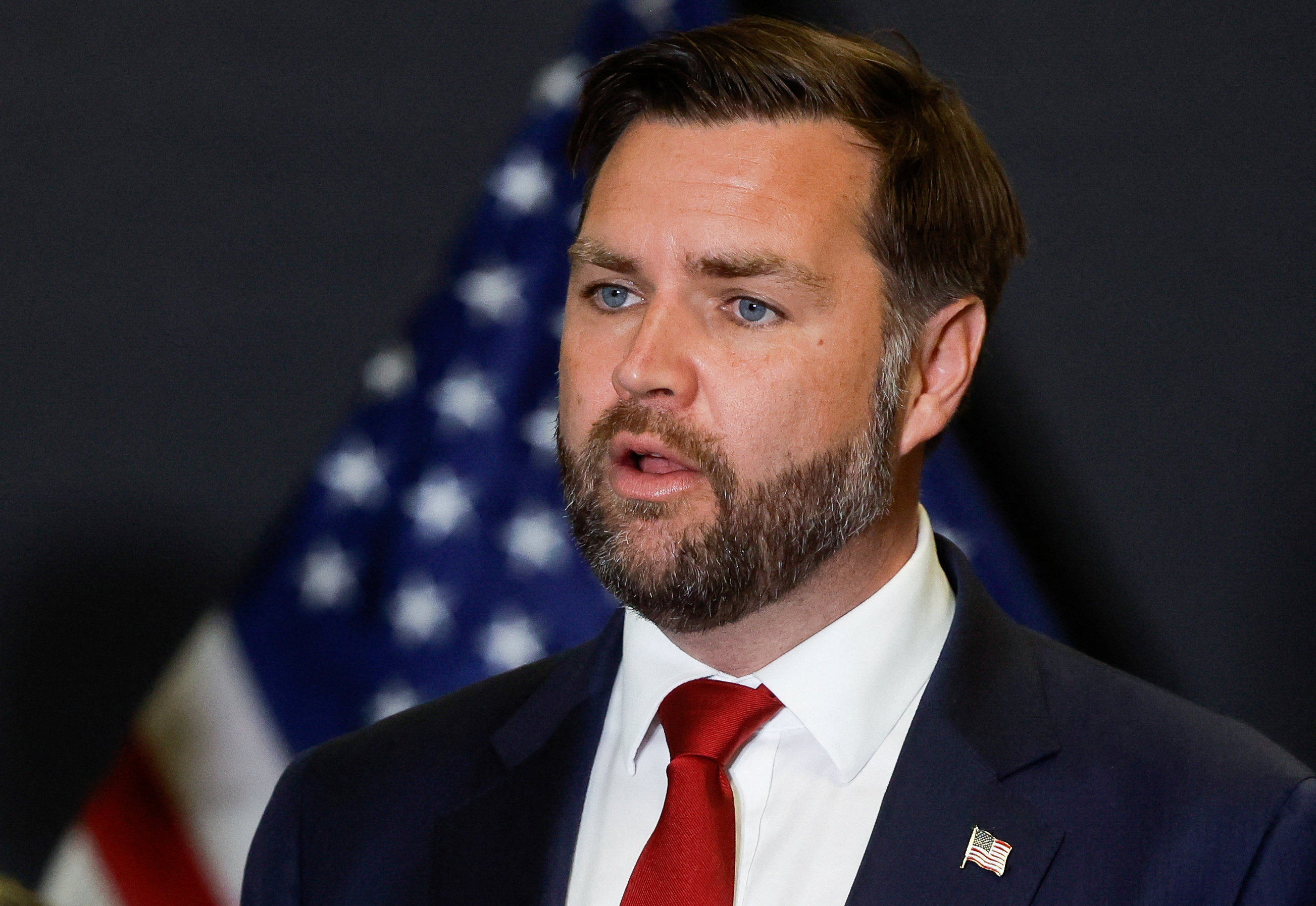 U.S. Vice President JD Vance speaks to members of the media in Kiryat Gat