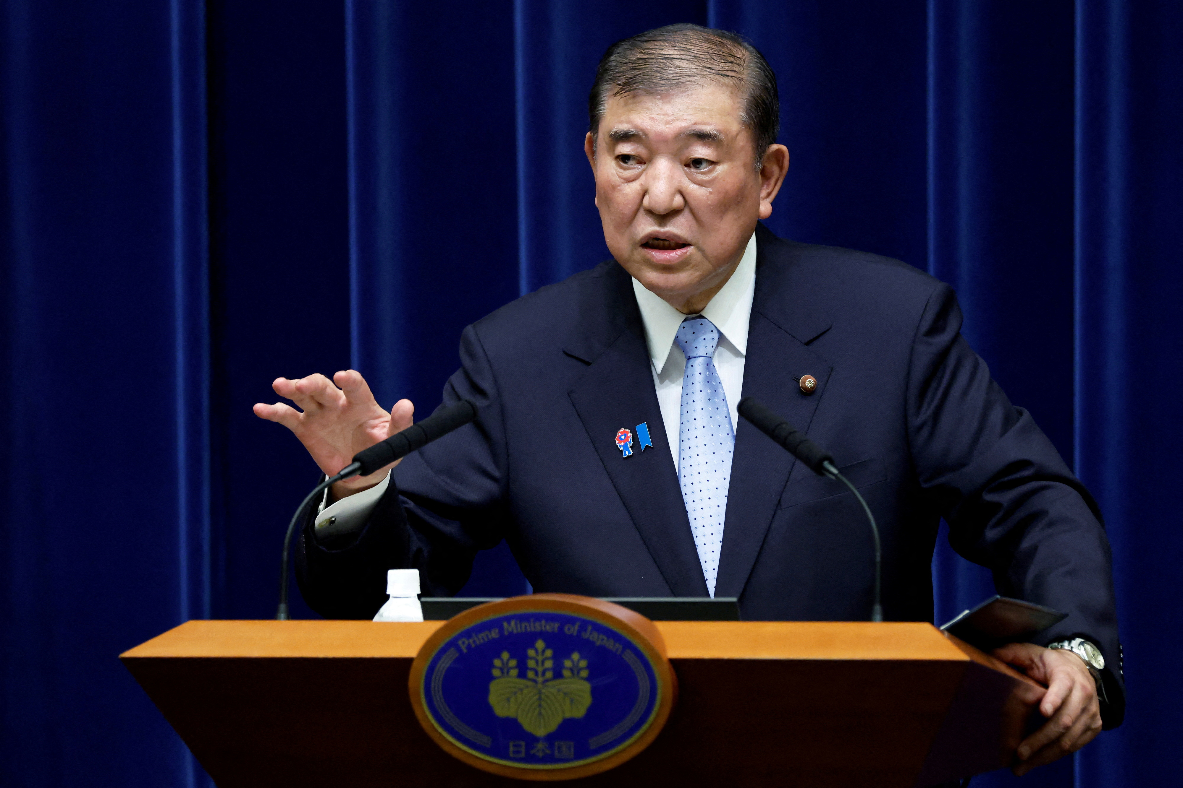 Japan's Prime Minister Shigeru Ishiba attends a press conference in Tokyo