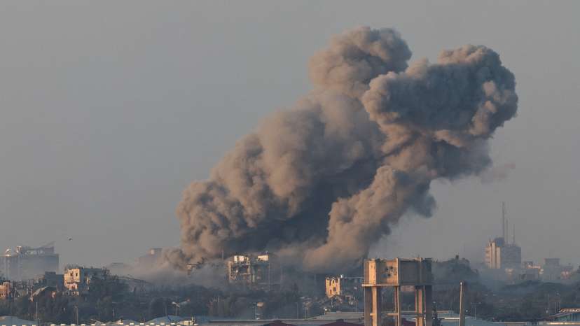 Smoke rises over Gaza, as seen from southern Israel