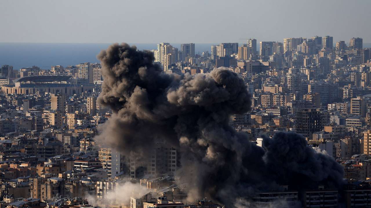 Smoke billows after an Israeli strike on Beirut's southern suburbs