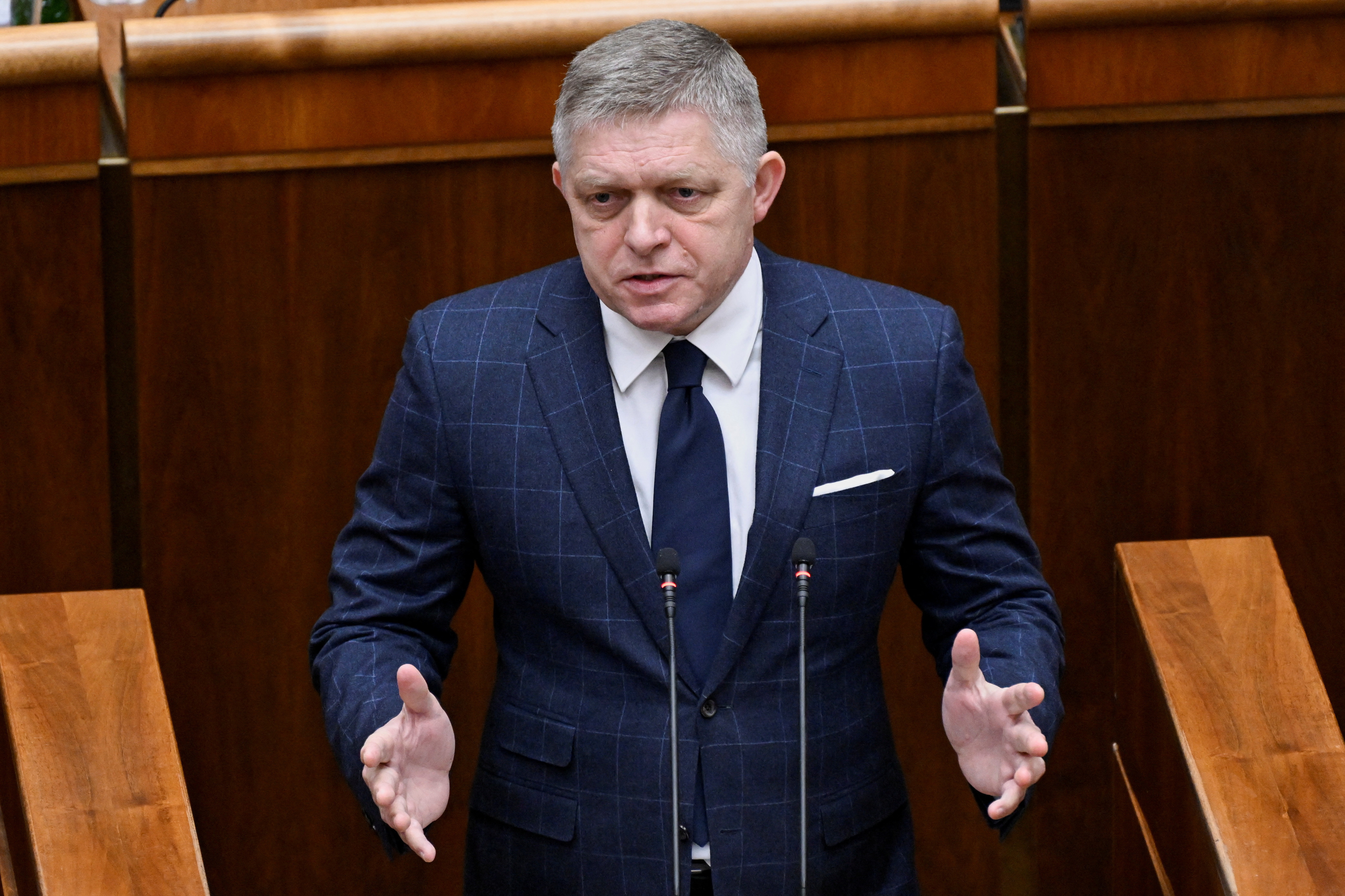 Slovakia's PM Fico attends a parliamentary session during a no-confidence vote against his government