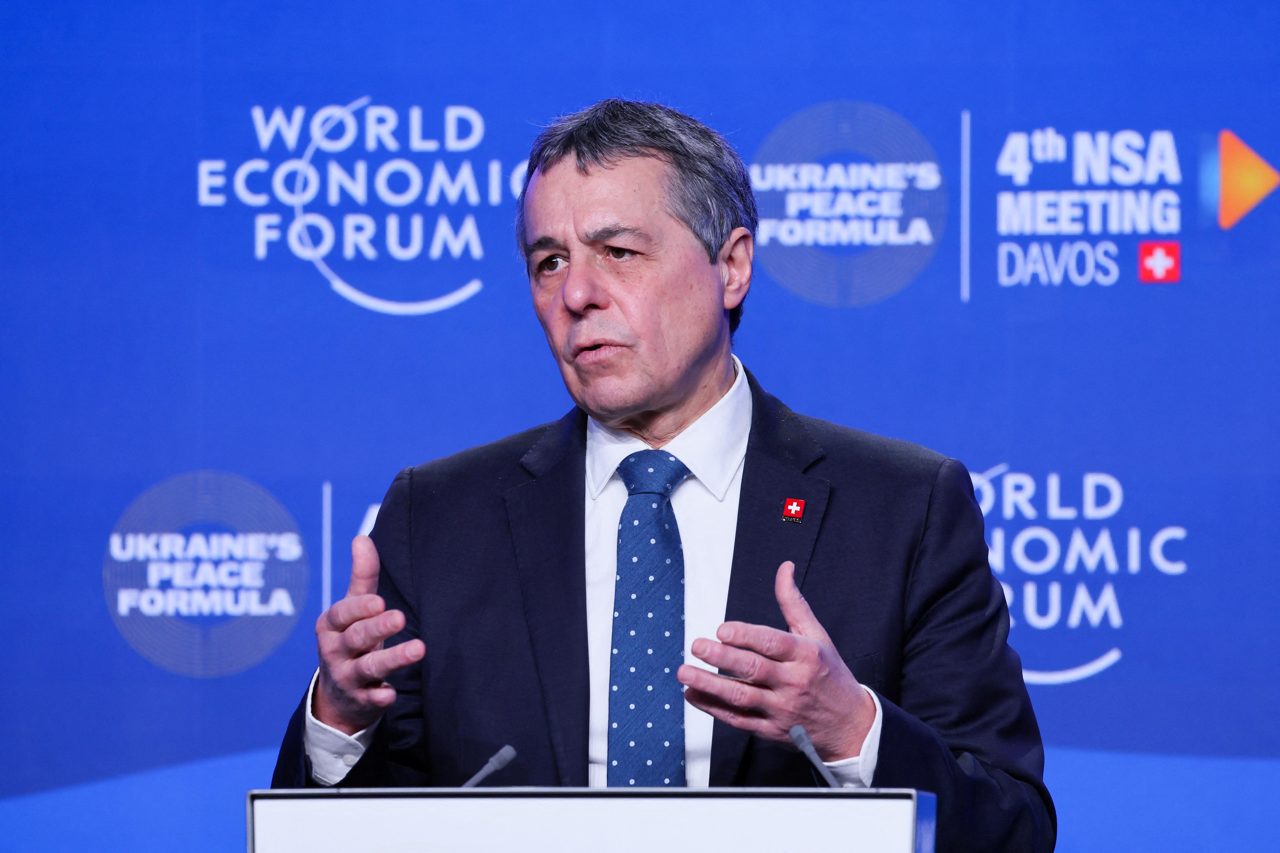 Swiss Federal Councillor Cassis holds a press conference ahead of the fourth National Security Advisers' (NSA) meeting, in Davos