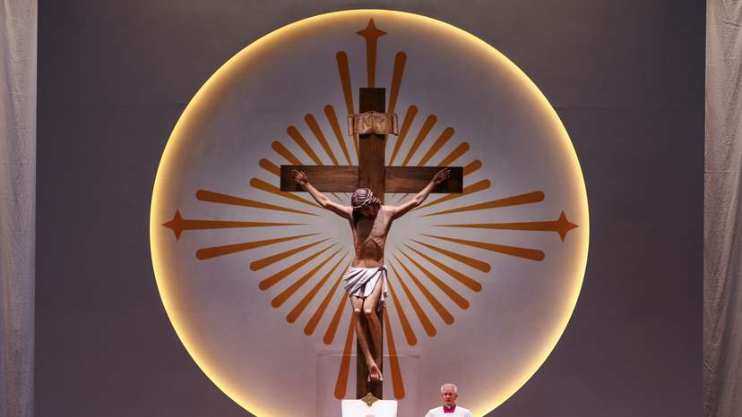 Pope Francis presides a Mass with devotees at the National Stadium in Singapore