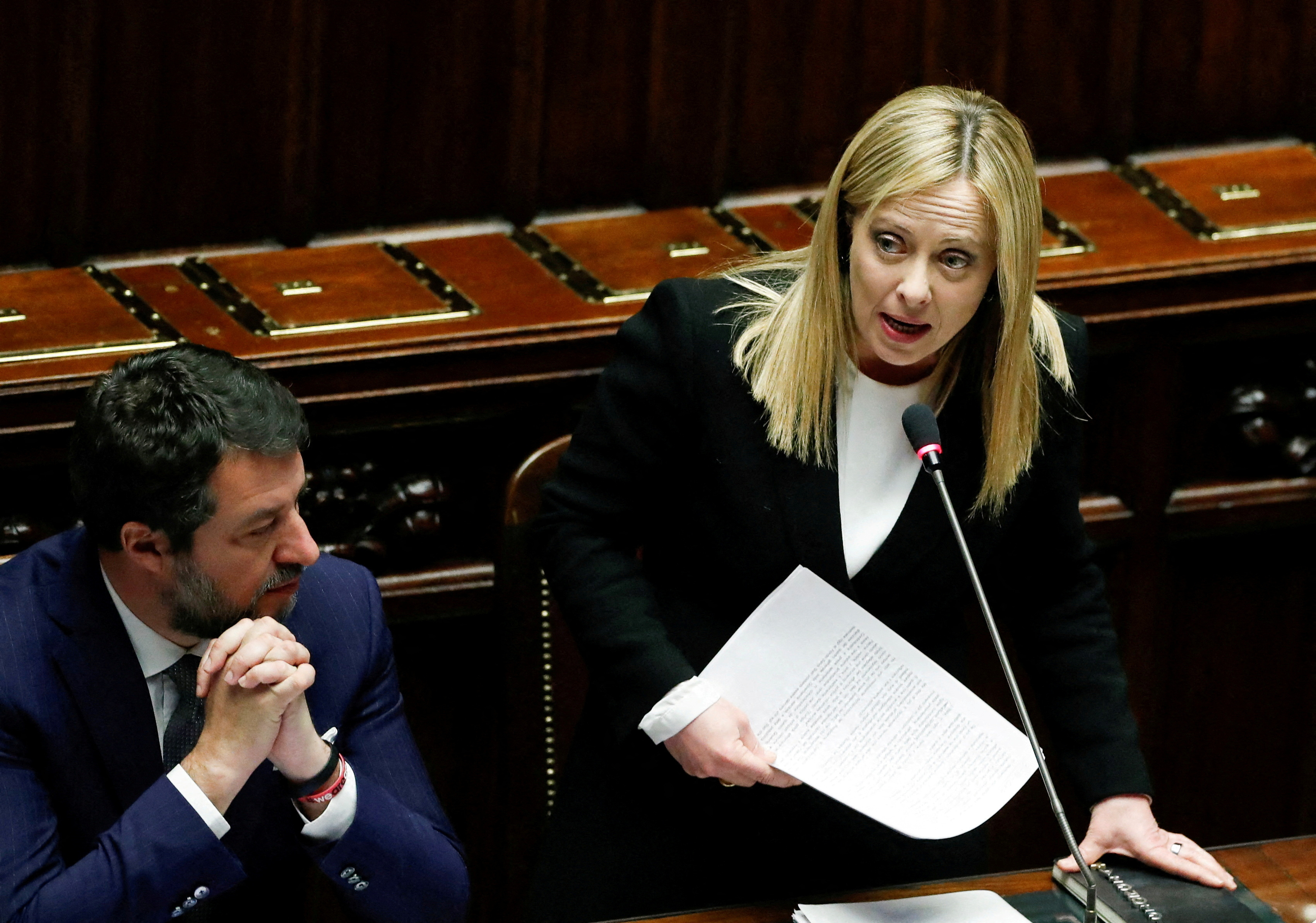 FILE PHOTO: FILE PHOTO: Italy's Prime Minister Meloni attends question time at the lower house of parliament, in Rome